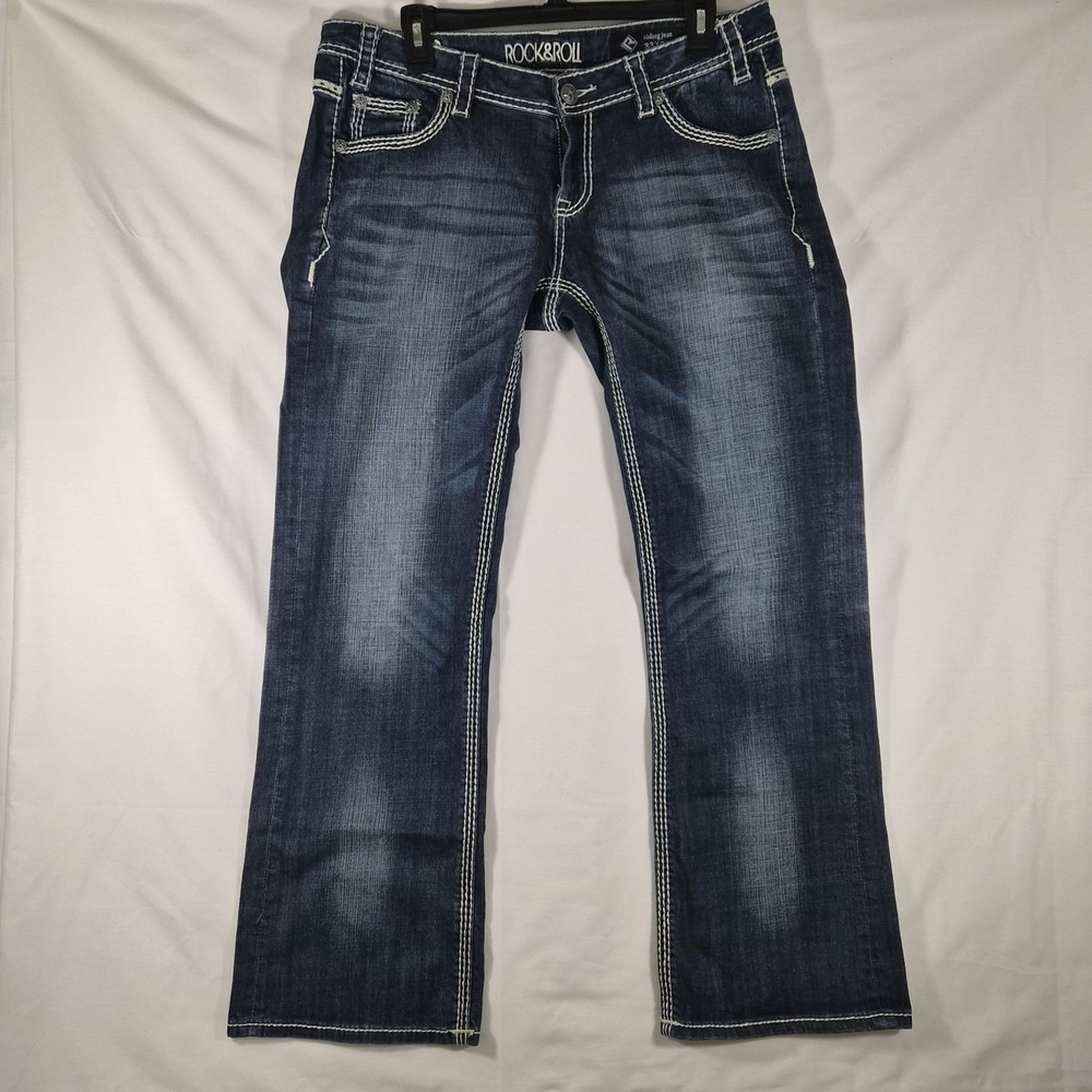Y2k Rock & Roll Cowgirl‎ Jeans Womens 33x32 Bootcut Riding Thick Stitch...